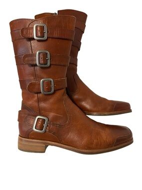 Wolverine 1883 Cognac Leather Square Toe Buckle Boot Biker Moto Chic Boho Grunge